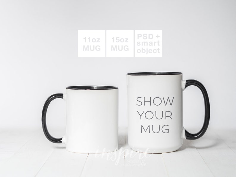 11oz 15oz Black Handle Coffee Mugs Mockup / PSD Smart Object / | Etsy
