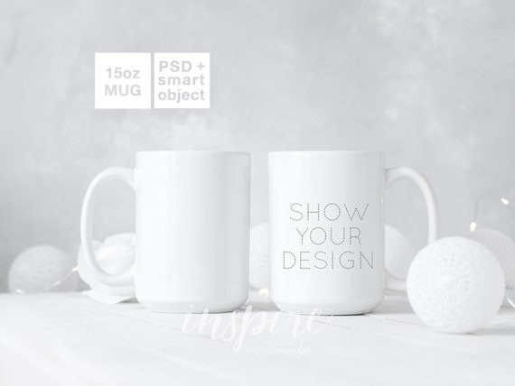 Double 15oz Ceramic Mug Mockup Psd Smart Object Layer Etsy