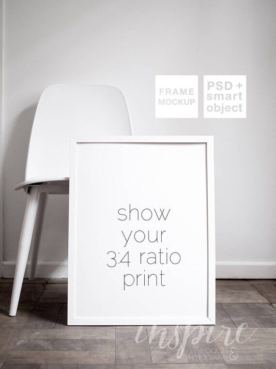 White 3 4 Ratio Frame Mockup Psd Smart Object Neutral Etsy