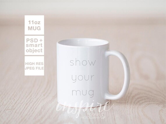 11oz Ceramic Mug Mockup Psd Smart Object Layer Wood Etsy