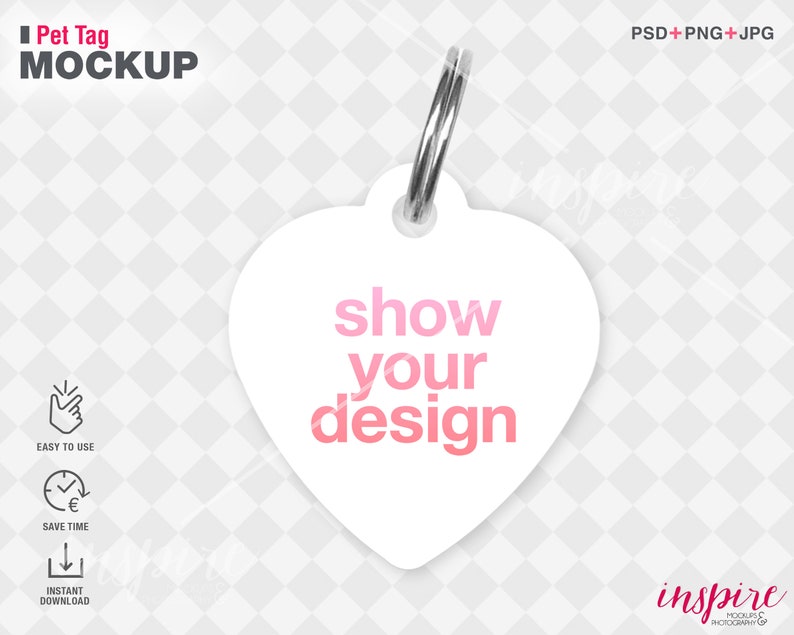 Download Heart Pet Tag Mockup With Key Ring Connector Psd Smart Etsy