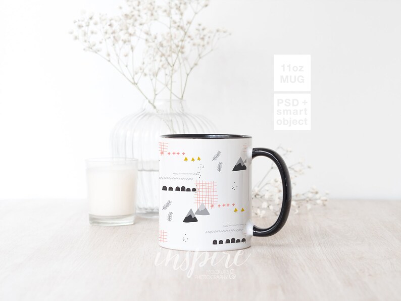 Download 11oz Black Handle Coffee Mug Mockup / PSD Smart Object ...