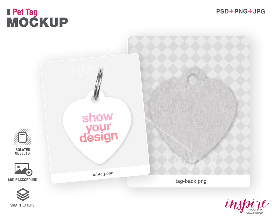 Heart Pet Tag Mockup with key ring connector / PSD Smart