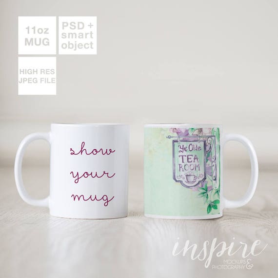 Double 11oz Ceramic Mug Mockup Psd Smart Object Front And Etsy