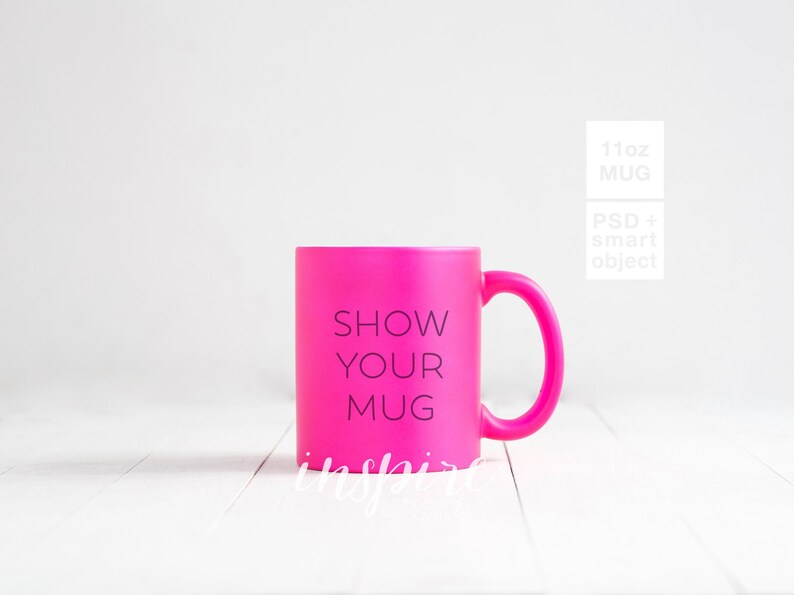 Matte Neon Pink 11oz Mug Mockup / PSD Smart Object Layer / | Etsy