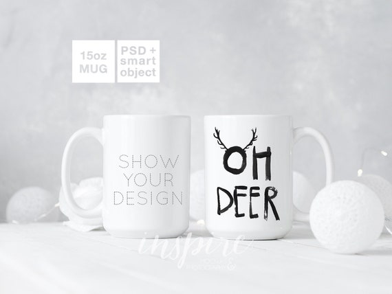 Double 15oz Ceramic Mug Mockup Psd Smart Object Layer Etsy