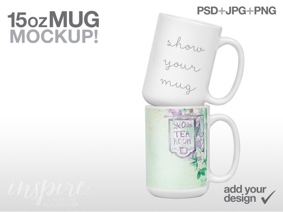 Two 15oz Ceramic Mugs Mockup Add Your Own Background Etsy