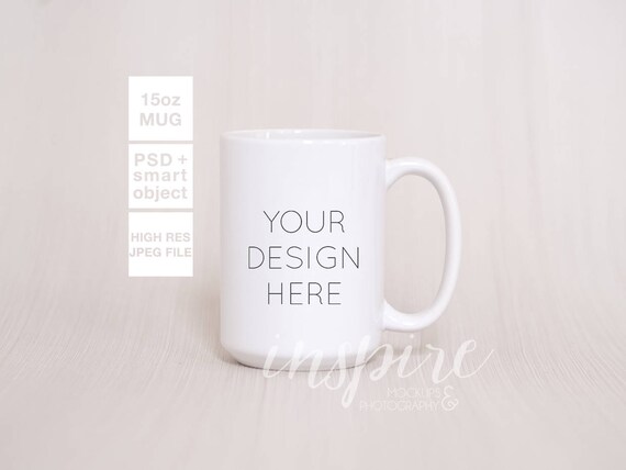 15oz Ceramic Mug Mockup Psd Smart Object Image Styled Etsy