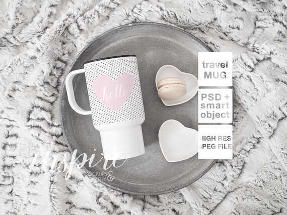 Plastic 15oz Travel Mug With Handle Mockup Soft Grey Fur Etsy