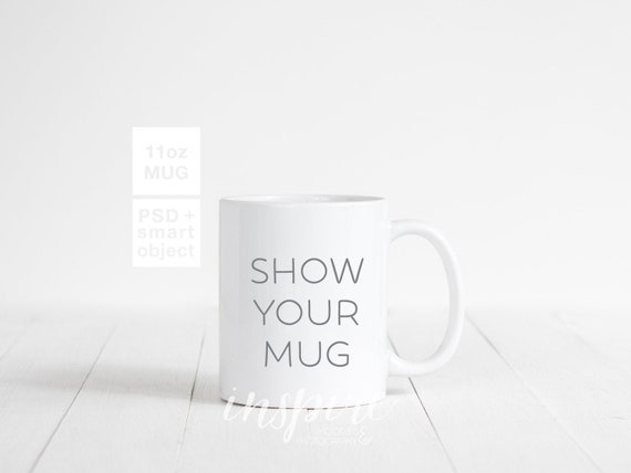 11oz White Coffee Mug Mockup Psd Smart Object Image Styled Etsy