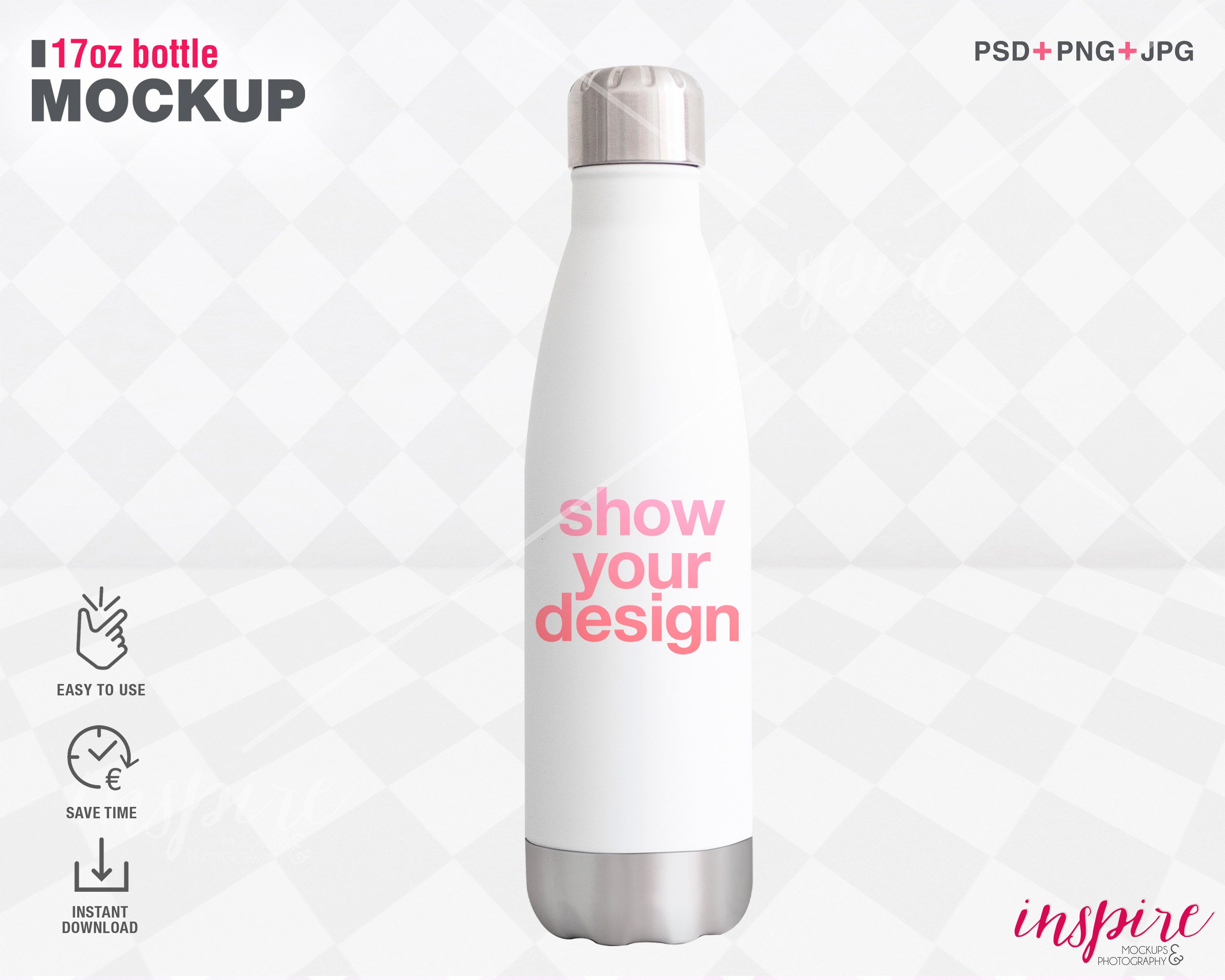 Water Bottle Mock Up, Straw Water Bottle Mock Up, Insulated Water Bottle  With Straw Mock Up, Compatible With Affinity Designer, Smart Object 