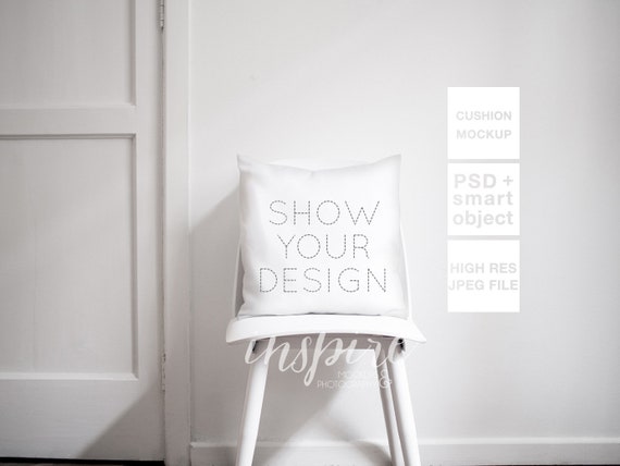 Square Cushion Mockup Psd Smart Object White Background Etsy