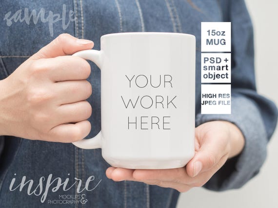 15oz Ceramic Mug Mockup Psd Smart Object Styled Stock Etsy