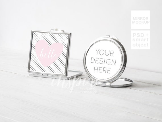Download Silver Square And Round Compact Makeup Mirror Mockup For Etsy