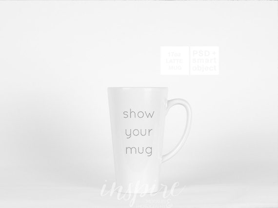 17oz Latte Ceramic Mug Mockup Psd Smart Object White Etsy