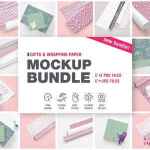Gift Box and Wrapping Paper Roll Mockup Bundle/ PSD + Smart Object Layer / Styled Stock Photography for Etsy Listing / Gift Wrap Template