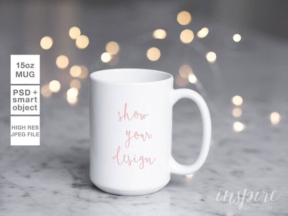 15oz Ceramic Mug Mockup Psd Smart Object Fairy Lights And Etsy