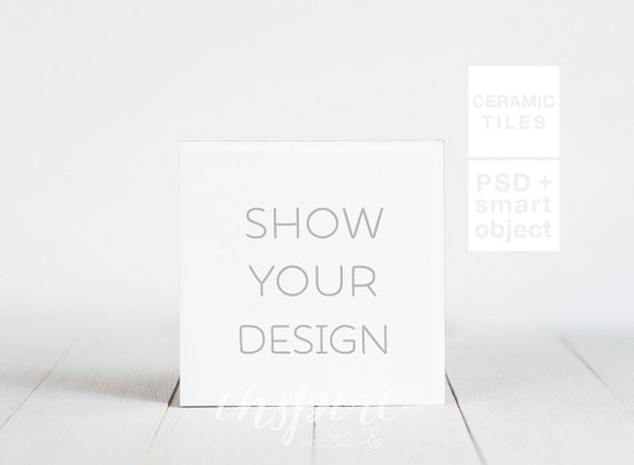 Ceramic Tile Mockup Psd Smart Object White Background Etsy