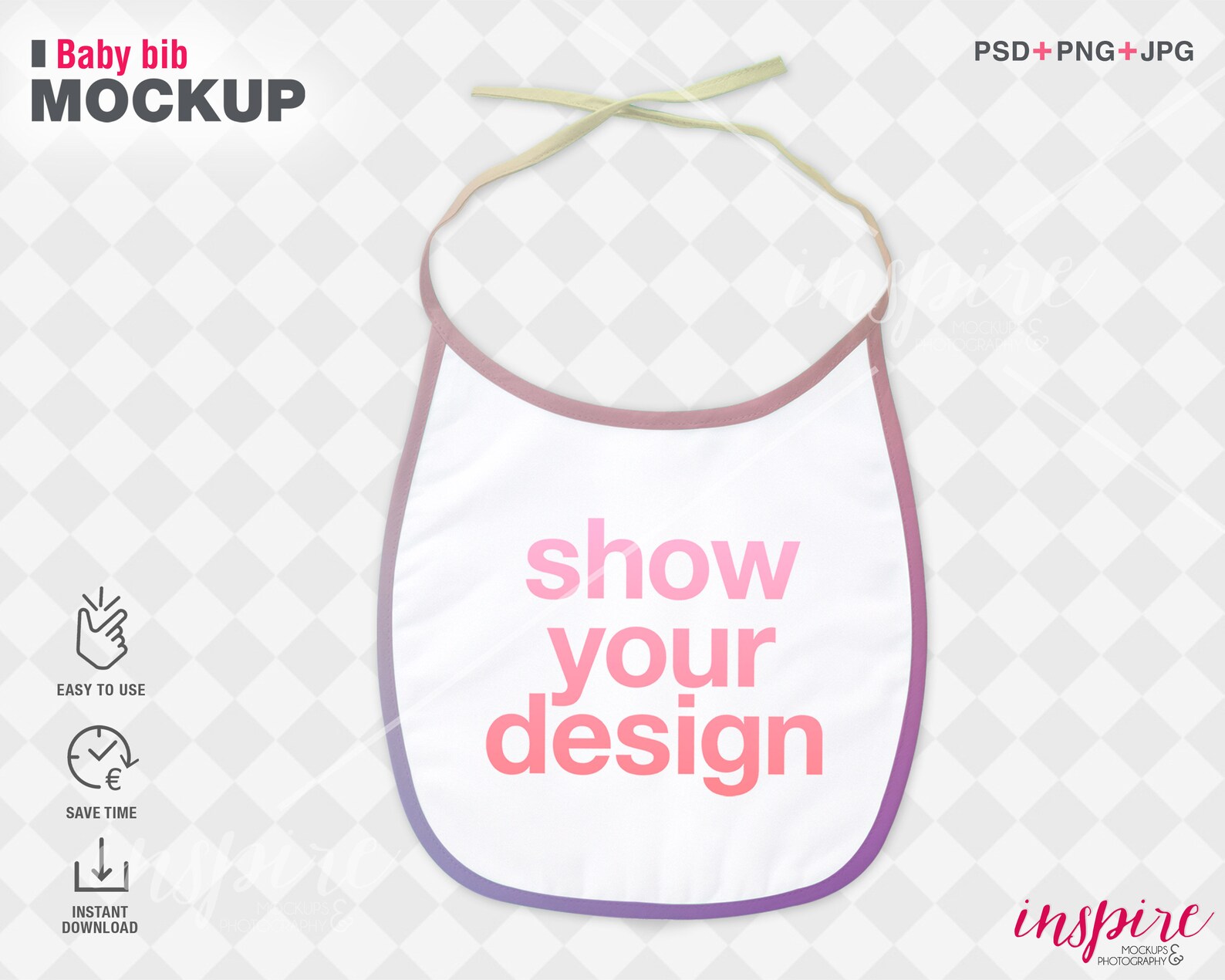 Baby Bib PSD Mockup / PSD Smart Object Layers / Add your