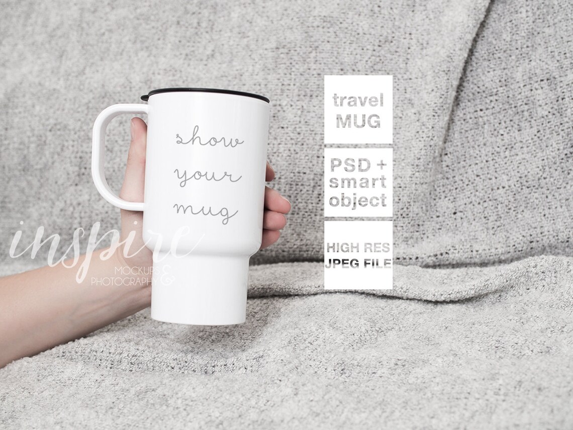 Plastic 15oz Travel Mug With Handle Mockup / Soft Grey Fur Etsy