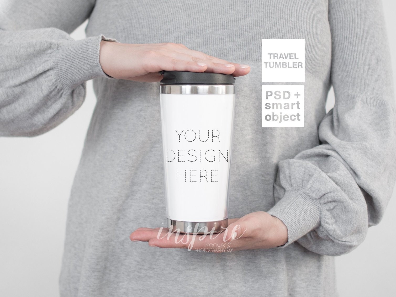 Travel Tumbler Mockup / PSD Smart Object / Girl holding Etsy