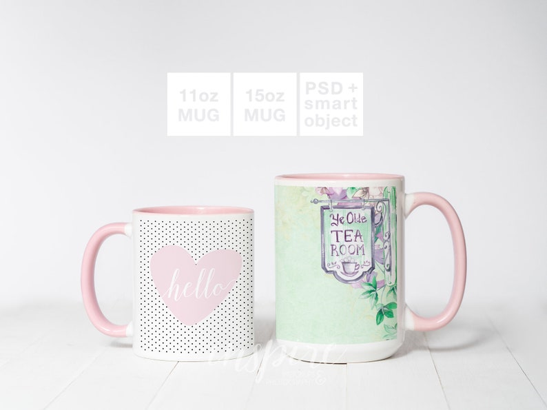 11oz 15oz Pink Coffee Mug Mockup / PSD Smart Object / Size ...