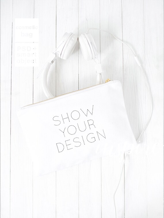 Download Cosmetic Bag Mockup Add Your Design Zippered Canvas Carry All Pouch Custom Make Up Purse Styled