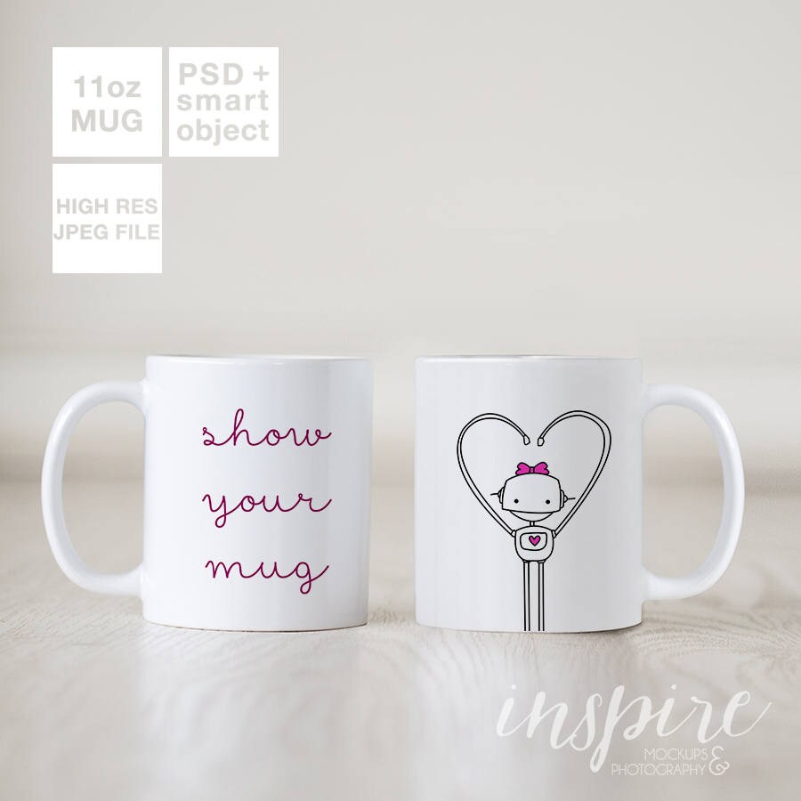 Download Double 11oz Ceramic Mug Mockup / PSD Smart Object / Front ...