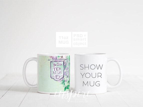 Double 11oz White Coffee Mug Mockup Psd Smart Object Image Etsy