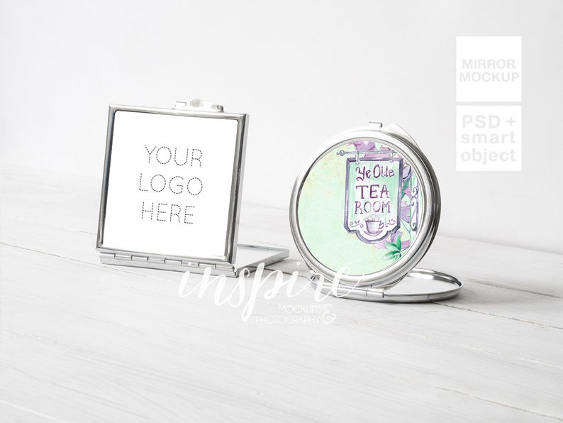 Download Silver Square and Round Compact Makeup Mirror Mockup for ...