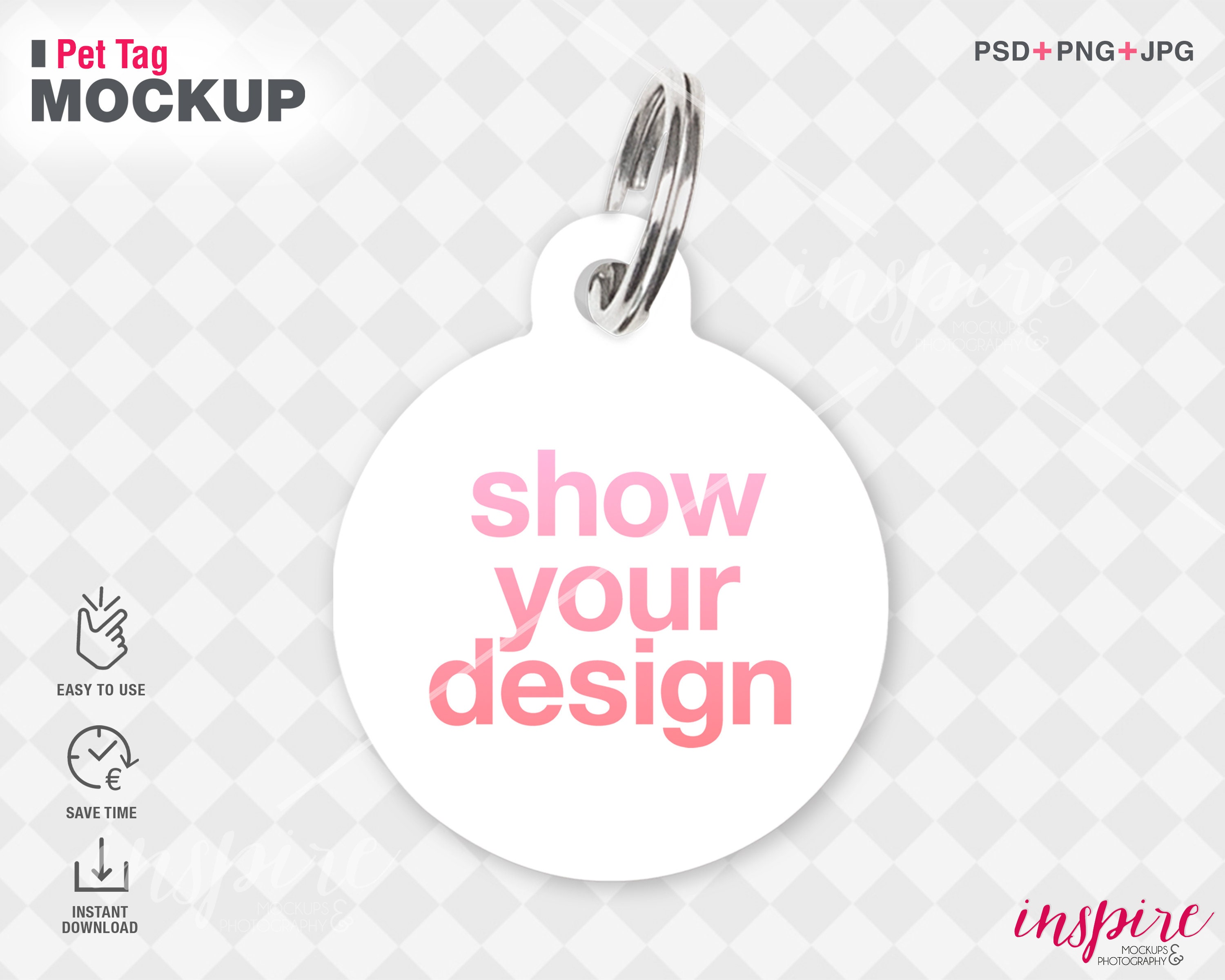 Download Round Pet Tag Mockup With Ring Connectors Smart Object Add Etsy