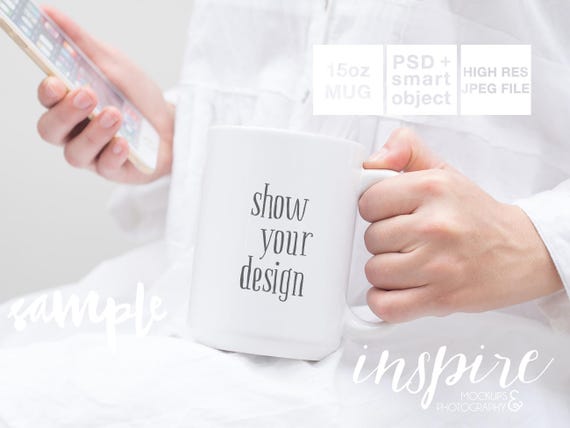 15oz Ceramic Mug Mockup Psd Smart Object Portrait Styled Etsy