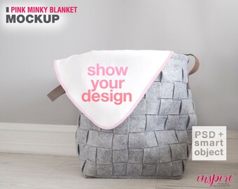 Pink Faux Fur Minky Blanket Styled Mockup / PSD Smart Object / Nordic Styled Photography / Baby & Kids Minimalist /Printed Mint Blank Gooten
