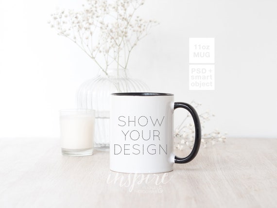 Download 11oz Black Handle Coffee Mug Mockup Psd Smart Object 11oz Etsy