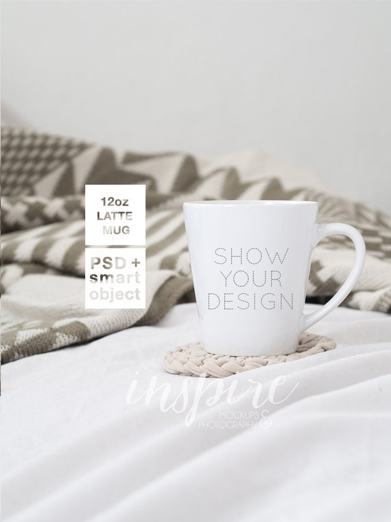 12oz Latte Ceramic Mug Mockup Psd Smart Object Show Your Etsy