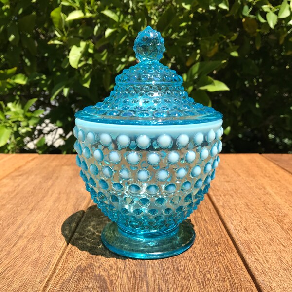 Vintage Candy Dish - Hobnail Blue-Opalescent by Fenton