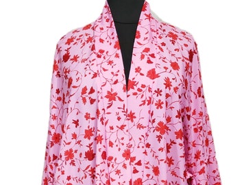 Plus Size Pink Floral Yukata Style Kimono Duster Robe