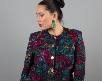 Gorgeous Vintage 1980s Multi Coloured Paisley Quilted Jacket. Size M/L