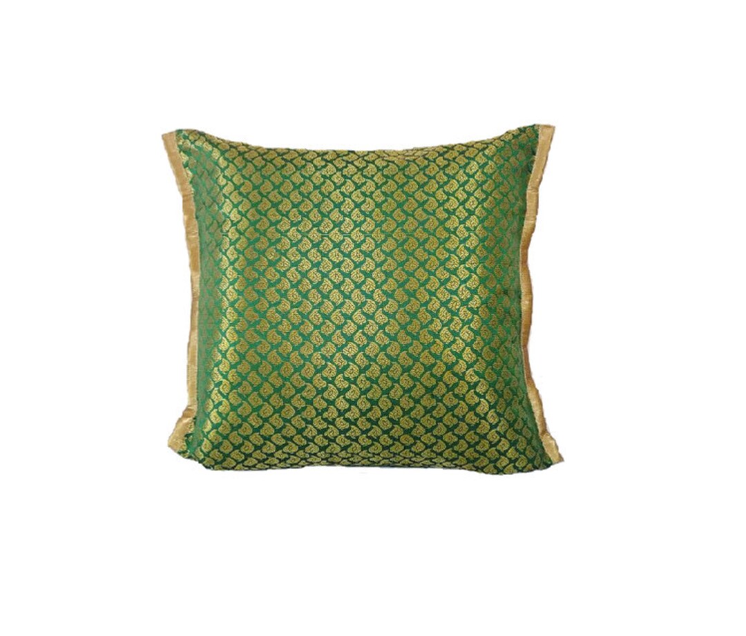 Royal Green Brocade Pillow Cover/ Green and Gold Pillow Cover/ Etsy