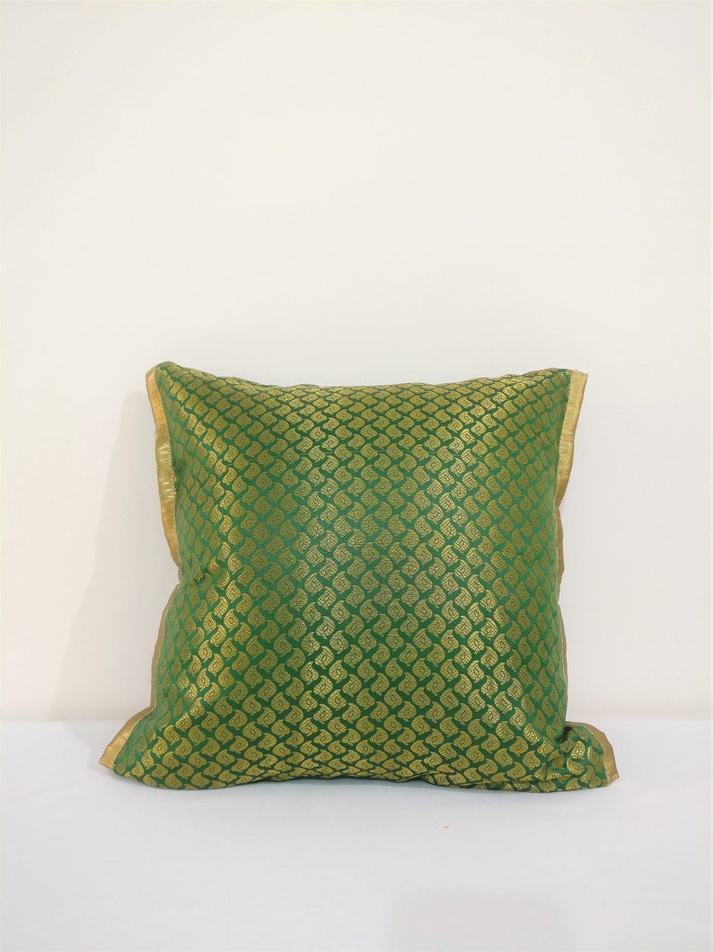 Royal Green Brocade Pillow Cover/ Green and Gold Pillow Cover/ Etsy