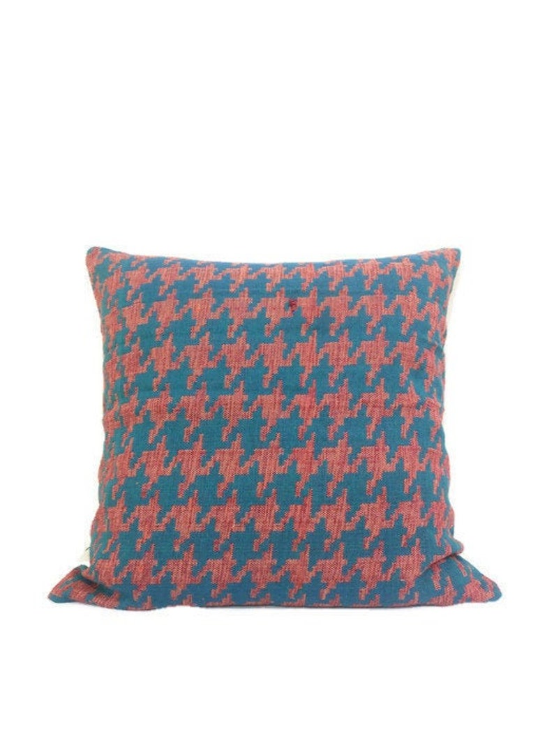 Houndstooth Pillow/ Blue Pillow Cover/ Blue Orange Pillow/ Etsy