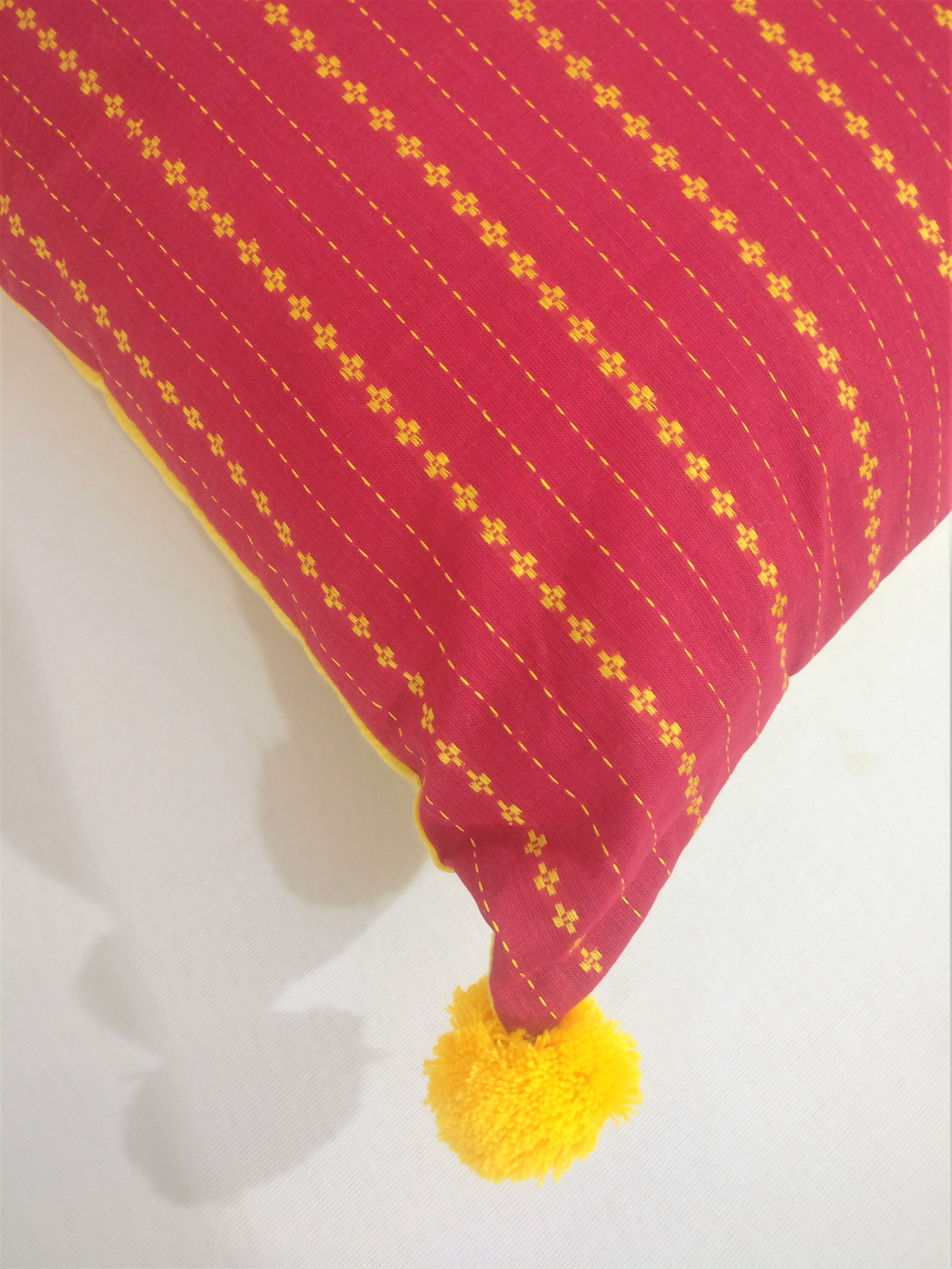 Red Yellow Pillow/ Red Pillow Cover/ Pillows With Pom Poms/ Etsy