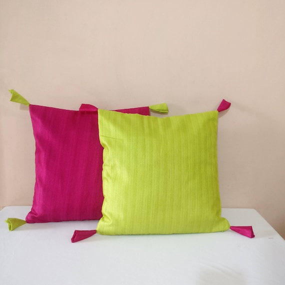 Set Of 2 Pink Green Pillow Cover Bright Colorful Pillow Etsy