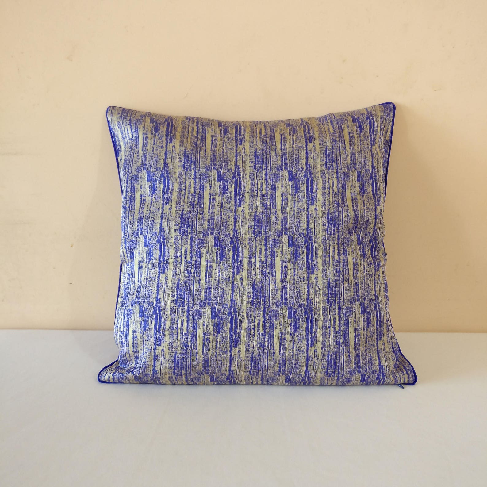 Blue & Taupe Pillow Cover/ Blue Textured Pillow/ Accent Etsy