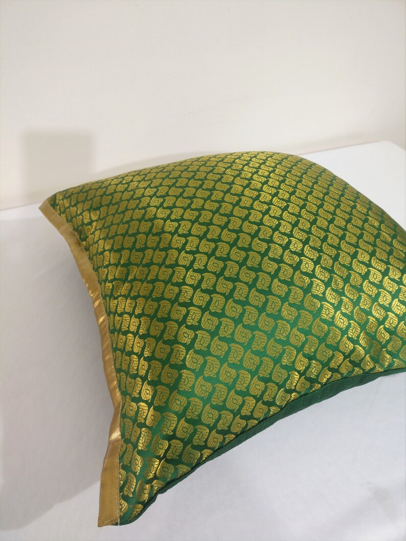 Royal Green Brocade Pillow Cover/ Green and Gold Pillow Cover/ Etsy