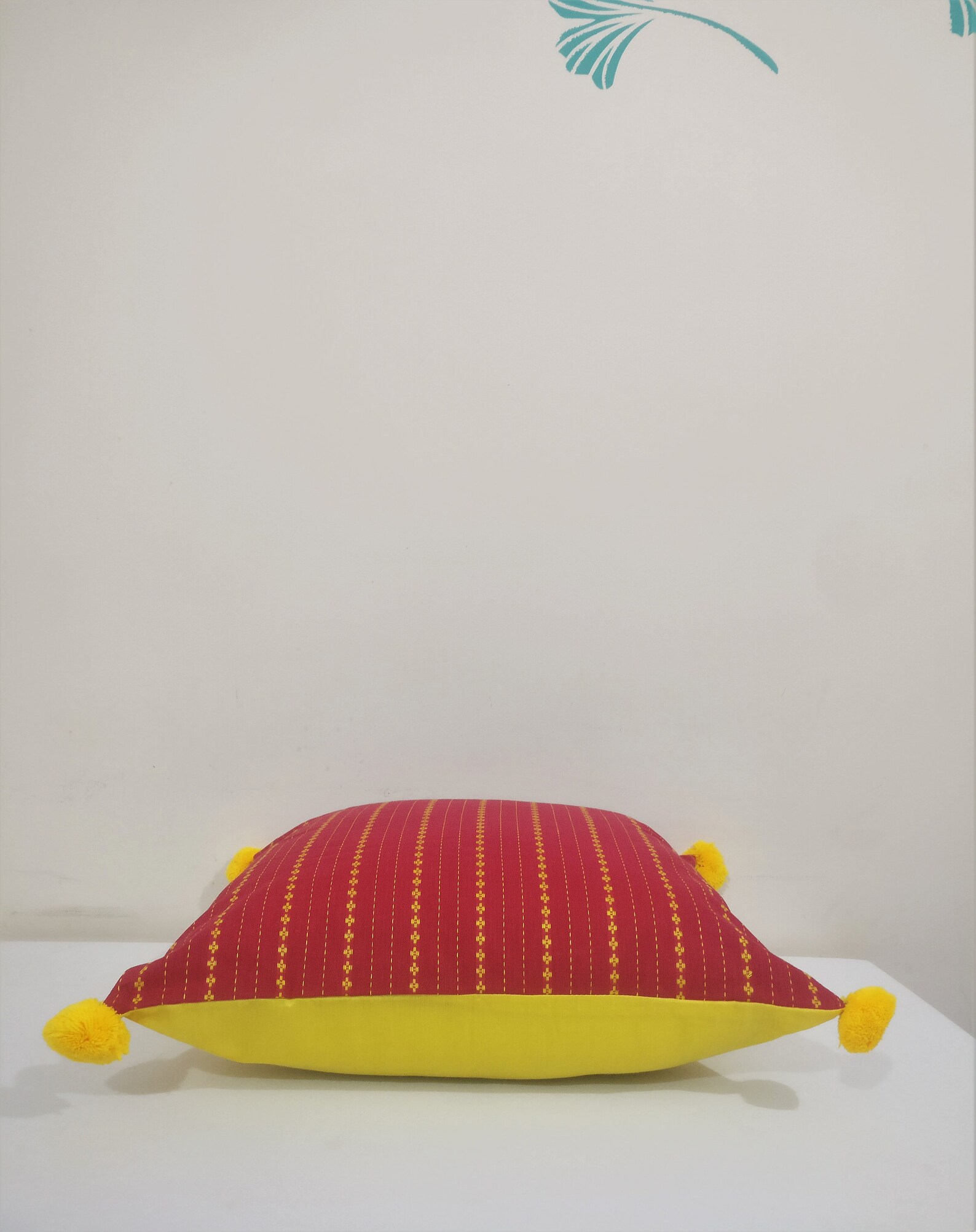 Red Yellow Pillow/ Red Pillow Cover/ Pillows With Pom Poms/ Etsy