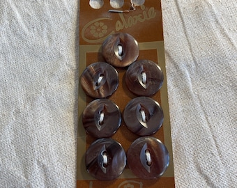 Set of 7 Vintage brown Pearlescent Buttons on original card.