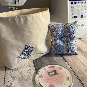 Liberty Pin Cushion & Desk Tidy/scrap bin, handmade, Liberty