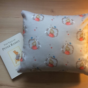 Peter Rabbit Hand Made Book Cushion Including Book, Beatrix Potter Cushion, Reading Cushion, Childrens Classic, Peter Rabbit Cushion