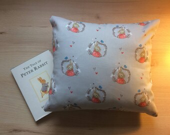 Peter Rabbit Hand Made Book Cushion Including Book, Beatrix Potter Cushion, Reading Cushion, Childrens Classic, Peter Rabbit Cushion